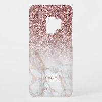Rose-gold Faux Glitter & Marble Ombre Case-Mate Samsung Galaxy S9 Case