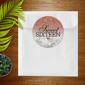 Rose Gold Faux Glitter/marble Sweet 16 Classic Round Sticker by reflections06 at Zazzle
