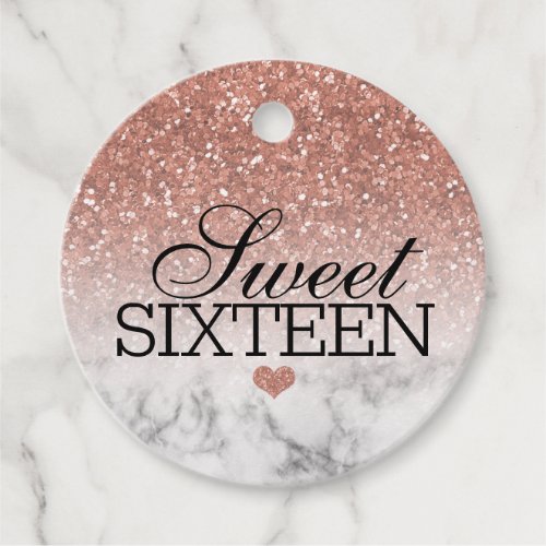 Rose Gold Faux GlitterMarble Sweet 16 Favor Tags
