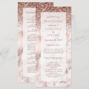 Rose Gold Faux Glitter Marble Wedding Program