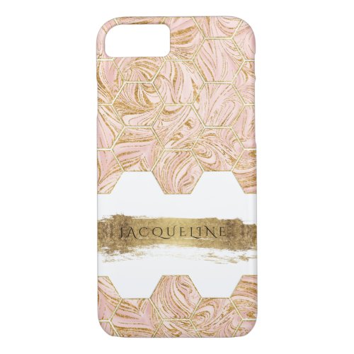 Rose Gold Faux Glitter Marbled Marbling Geometric iPhone 87 Case