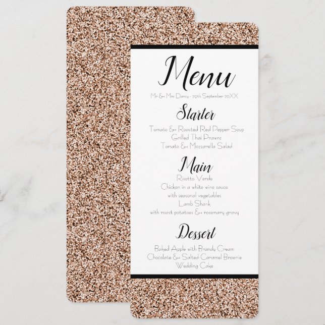 Rose Gold Faux Glitter Menu Invitation (Front/Back)