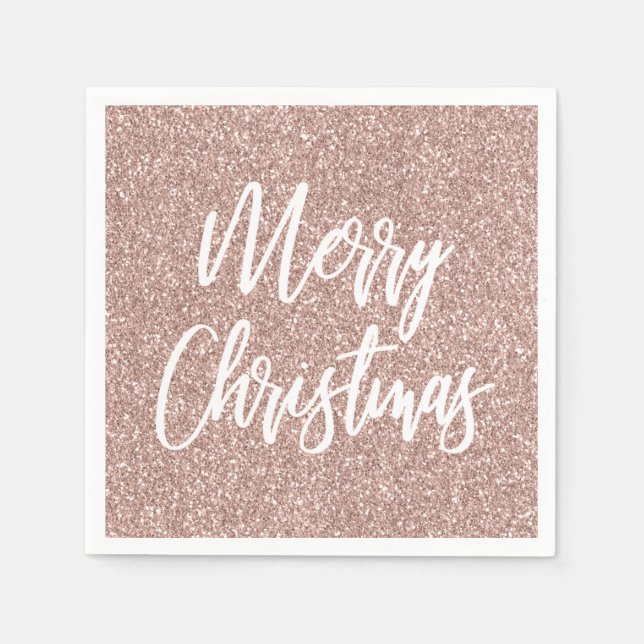Rose Gold Faux Glitter Merry Christmas Calligraphy Napkins (Front)