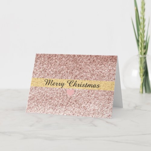 Rose Gold Faux Glitter Merry Christmas Holiday Card