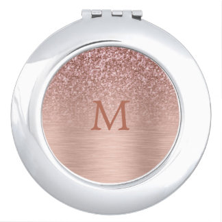 Rose-gold Faux Glitter & Metallic Texture Compact Mirror