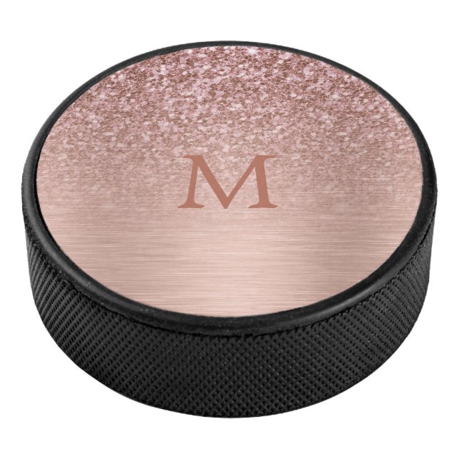 Rose-gold Faux Glitter & Metallic Texture Hockey Puck (3/4)