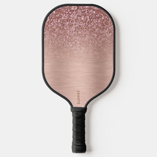 Rose-gold Faux Glitter & Metallic Texture Pickleball Paddle (Front)