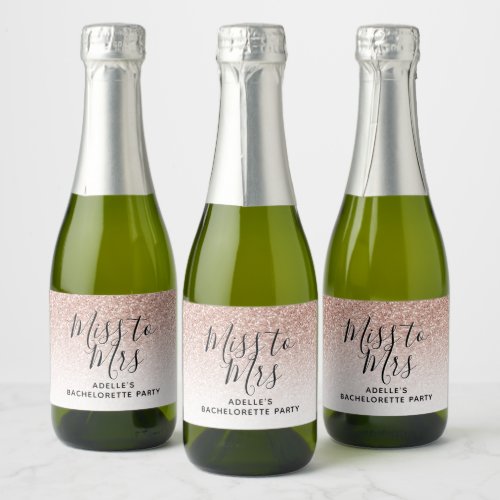 Rose Gold Faux Glitter Miss to Mrs Bachelorette Sparkling Wine Label