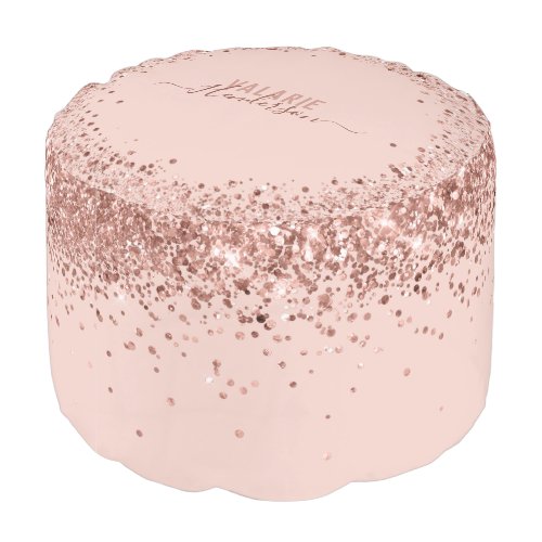Rose Gold Faux Glitter Monogrammed Round Pouf