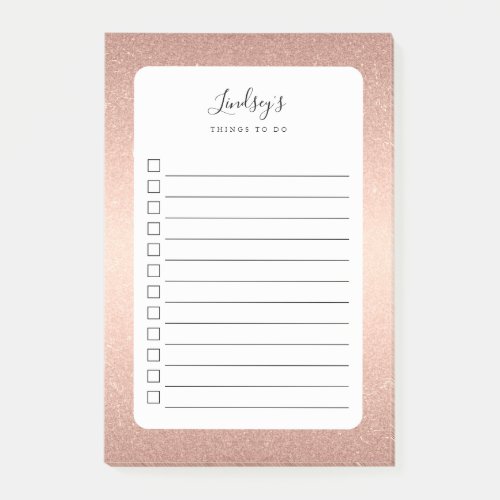 Rose Gold Faux Glitter Monogrammed To Do List Post_it Notes