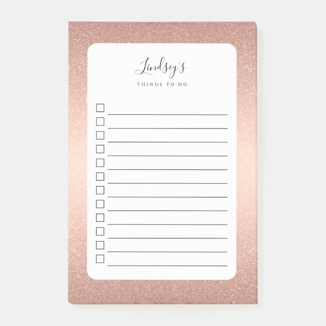 Rose Gold Faux Glitter Monogrammed To Do List Post-it Notes (Front)