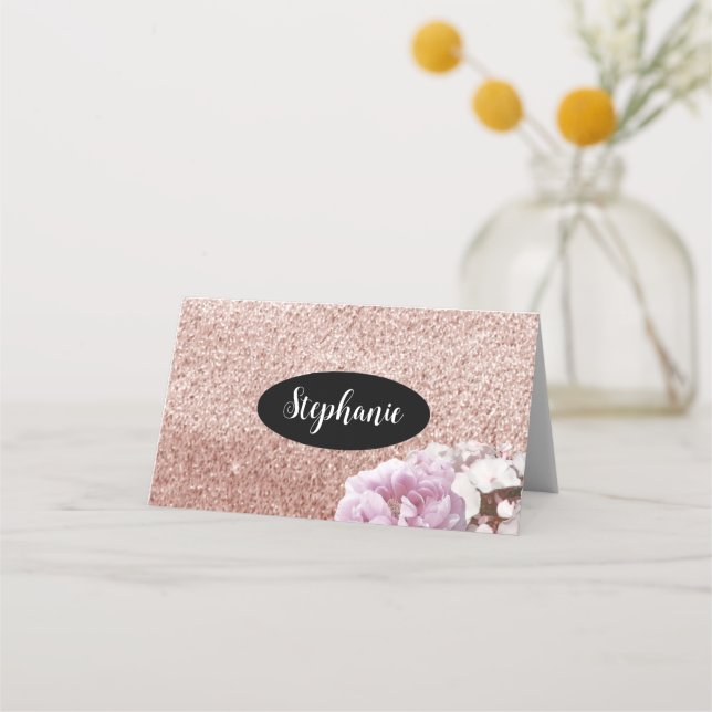Rose Gold Faux Glitter Name Holder Place Card (Front)