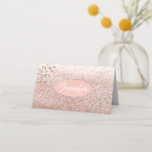 Rose Gold Faux Glitter Name Place Holder Place Card