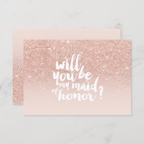 Rose gold faux glitter ombre chic maid of honor invitation
