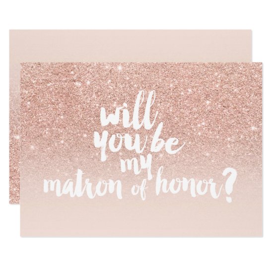 Rose gold faux glitter ombre chic matron of honor invitation