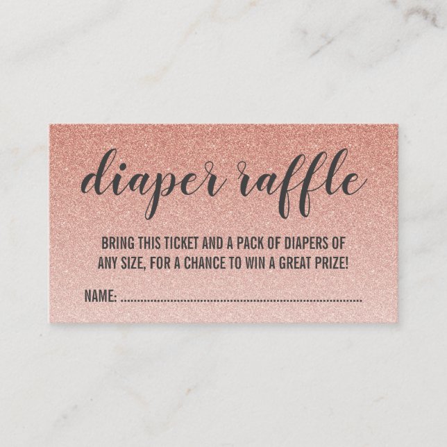 Rose Gold Faux Glitter Ombre Diaper Raffle Ticket Enclosure Card (Front)