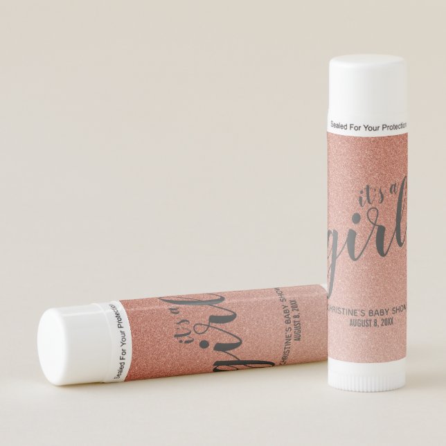 Rose Gold Faux Glitter Ombre Girl Baby Shower Lip Balm (Front)