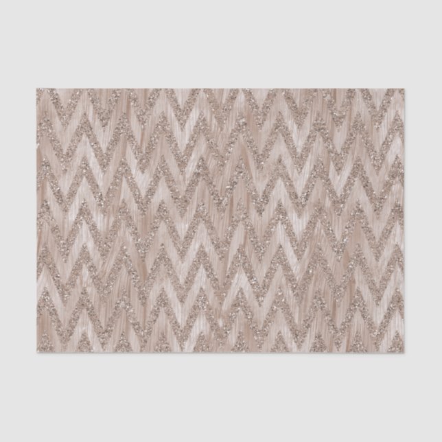 Rose Gold Faux Glitter Paint Chevron Stripes Tissue Paper (Front)
