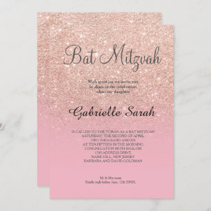 Rose gold faux glitter pale pink Bat Mitzvah Invitation