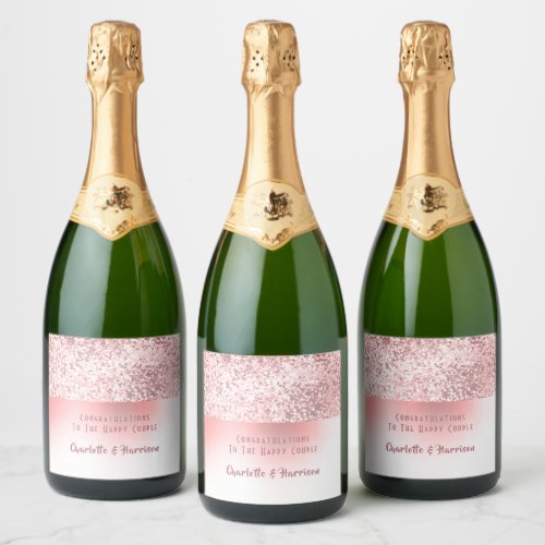 Rose Gold Faux Glitter Pattern Elegant Sparkling Wine Label