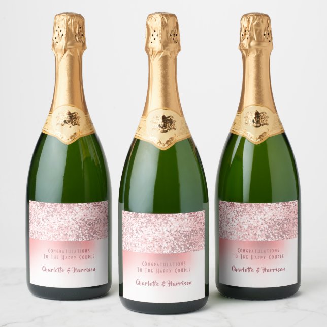 Rose Gold Faux Glitter Pattern Elegant Sparkling Wine Label (Bottles)