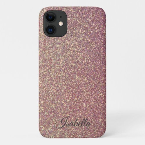 Rose Gold Faux Glitter Personalize Name   iPhone 11 Case