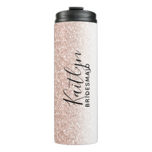 Rose Gold Faux Glitter Personalized Bridesmaid Thermal Tumbler