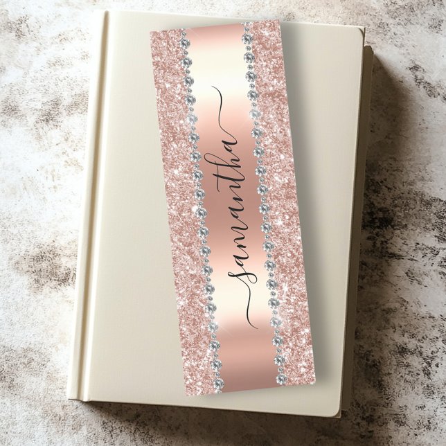 Rose Gold Faux Glitter Personalized Script Name  Bookmarks (Creator Uploaded)