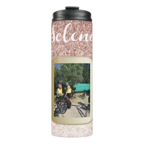 Rose Gold Faux Glitter Photo Thermal Tumbler 