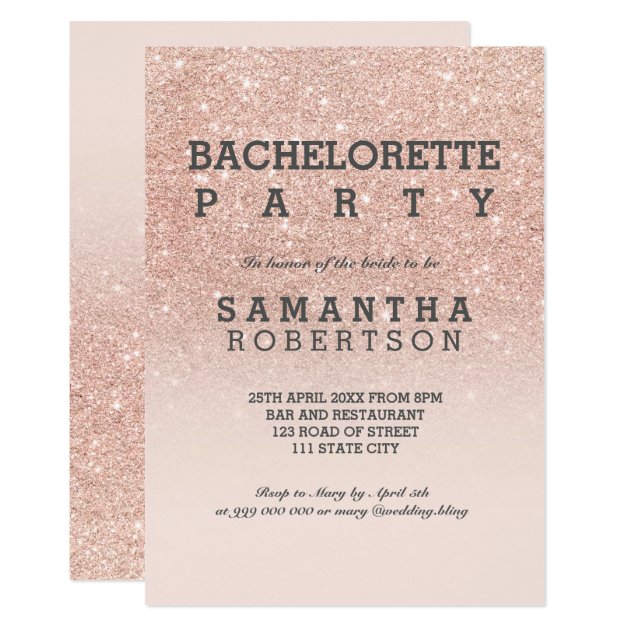Rose Gold Faux Glitter Pink Bachelorette Party Invitation