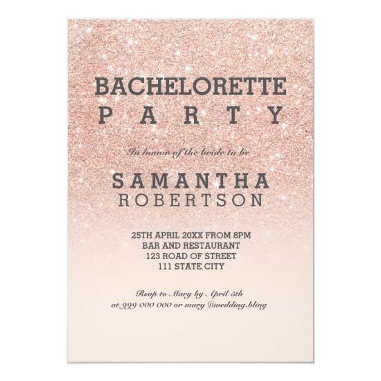Rose gold faux glitter pink bachelorette party invitation