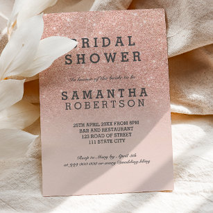 Rose gold faux glitter pink bridal shower invitation