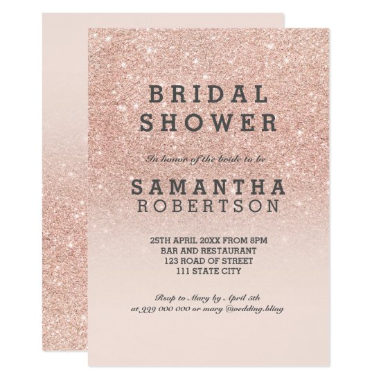 Rose gold faux glitter pink bridal shower invitation