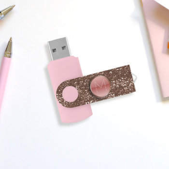 Rose Gold Faux Glitter Pink Modern Monogram Flash Drive by mothersdaisy at Zazzle