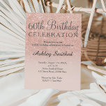 Rose gold faux glitter pink ombre 60th birthday invitation<br><div class="desc">A modern,  original and simple faux rose gold glitter ombre 60th birthday invitation on a fully customizable blush pink color background. Sixtieth!</div>