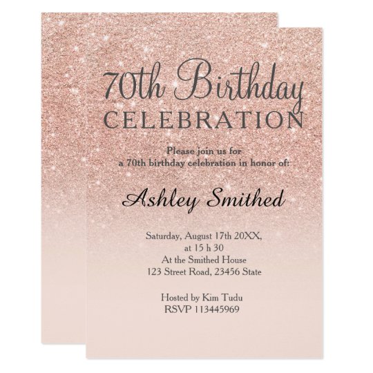 Rose gold faux glitter pink ombre 70th birthday invitation | Zazzle.com