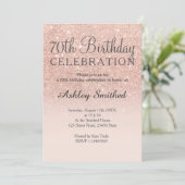 Rose gold faux glitter pink ombre 70th birthday invitation (Standing Front)