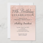 Rose gold faux glitter pink ombre 70th birthday invitation (Front)