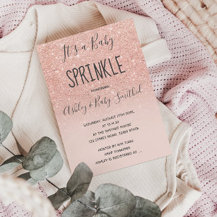 Rose gold faux glitter pink ombre baby sprinkle invitation
