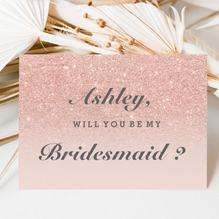 Rose Gold Faux Glitter Pink Ombre Be My Bridesmaid Invitation