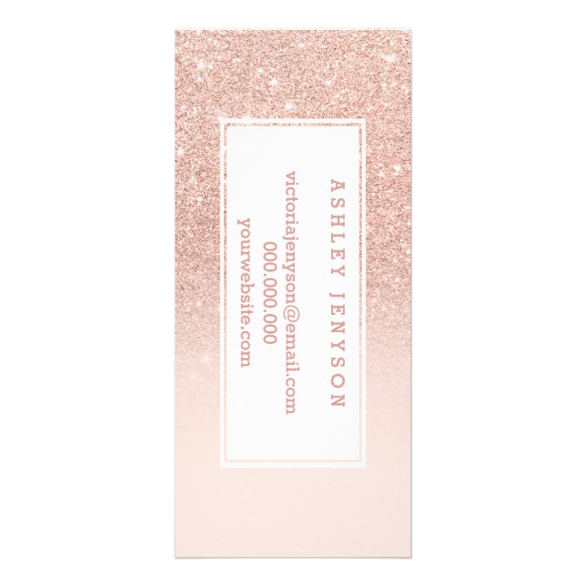 Rose gold faux glitter pink ombre business details rack card (Back)