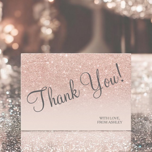 Rose gold faux glitter pink ombre chic thank you card (Rose gold faux glitter pink ombre chic thank you)