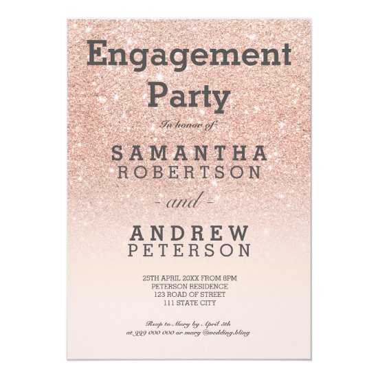 Rose gold faux glitter pink ombre engagement party invitation