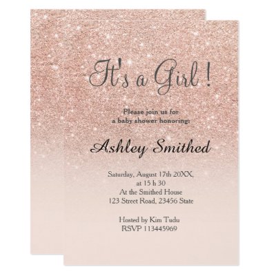 girl blush pink faux gold glitter baby shower card | zazzle girl blush pink faux gold glitter baby shower card | zazzle, Baby shower invitations