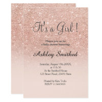 Rose gold faux glitter pink ombre girl baby shower invitation