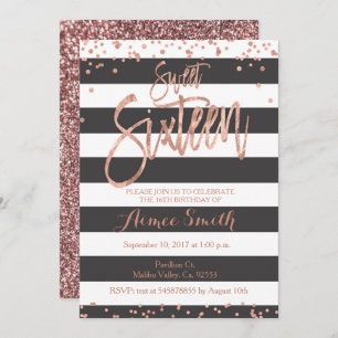 Rose gold faux glitter pink ombre girl sweet 16 invitation
