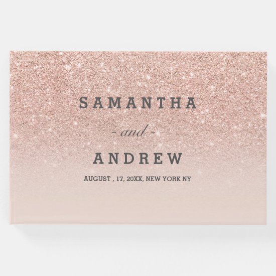 Rose gold faux glitter pink ombre guest wedding 2 guest book