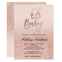 Rose gold faux glitter pink ombre Oh baby shower Card