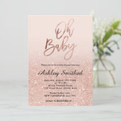 Rose gold faux glitter pink ombre Oh baby shower Invitation (Standing Front)