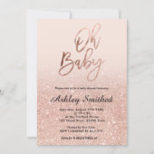 Rose gold faux glitter pink ombre Oh baby shower Invitation (Front)